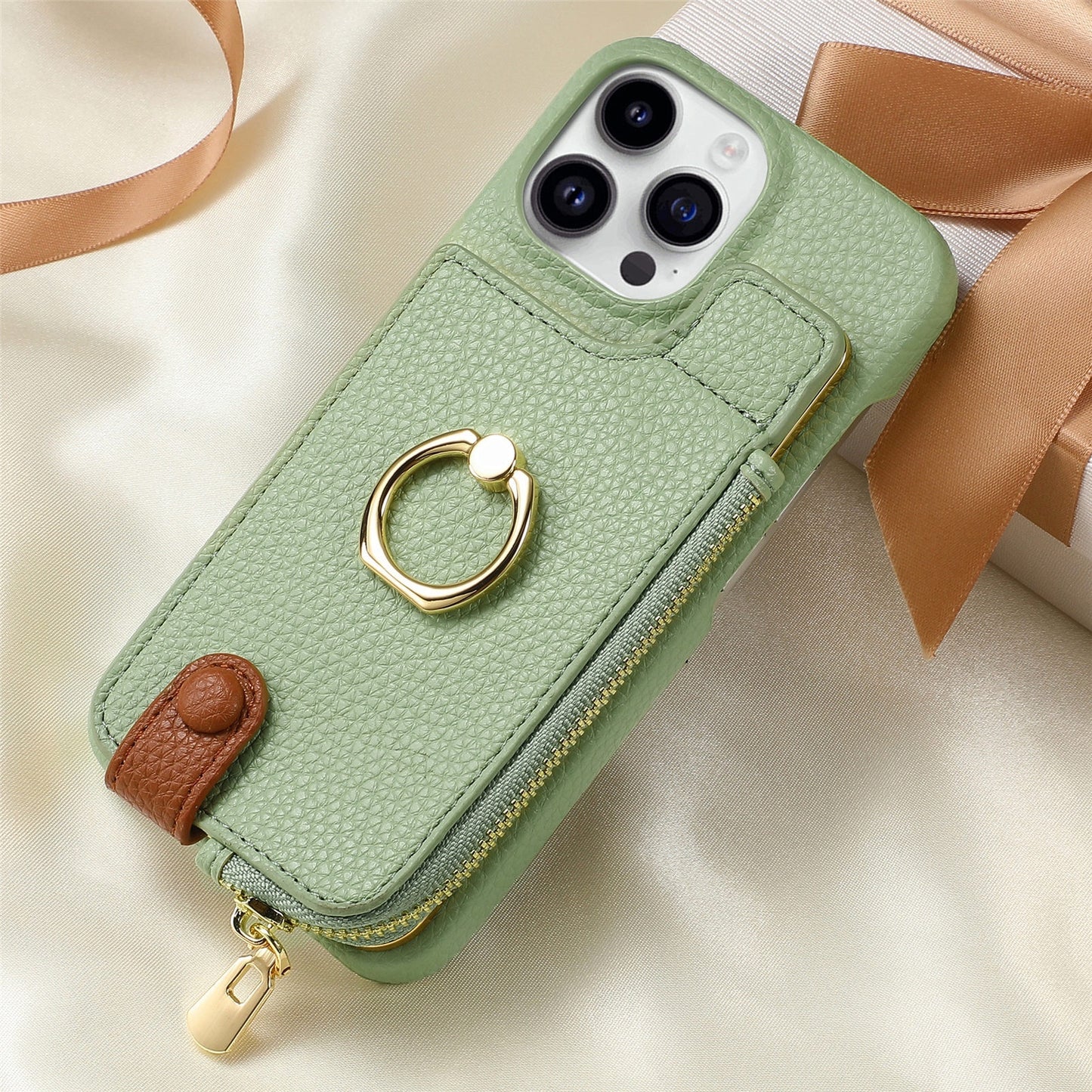 Luxury Leather Wallet Case with Ring Holder & Zipper Pouch | Compatible With iPhone X , iPhone 11, iPhone 12, iPhone 13, iPhone 14, iPhone 15, iPhone 16