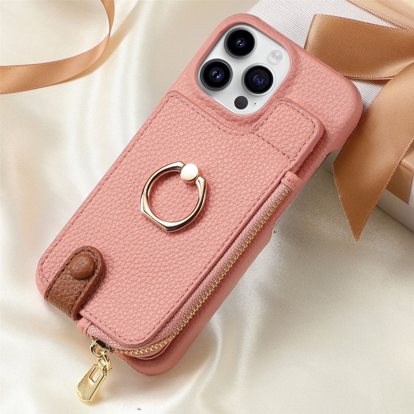 Luxury Leather Wallet Case with Ring Holder & Zipper Pouch | Compatible With iPhone X , iPhone 11, iPhone 12, iPhone 13, iPhone 14, iPhone 15, iPhone 16