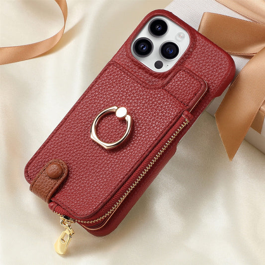 Luxury Leather Wallet Case with Ring Holder & Zipper Pouch | Compatible With iPhone X , iPhone 11, iPhone 12, iPhone 13, iPhone  14, iPhone 15, iPhone 16