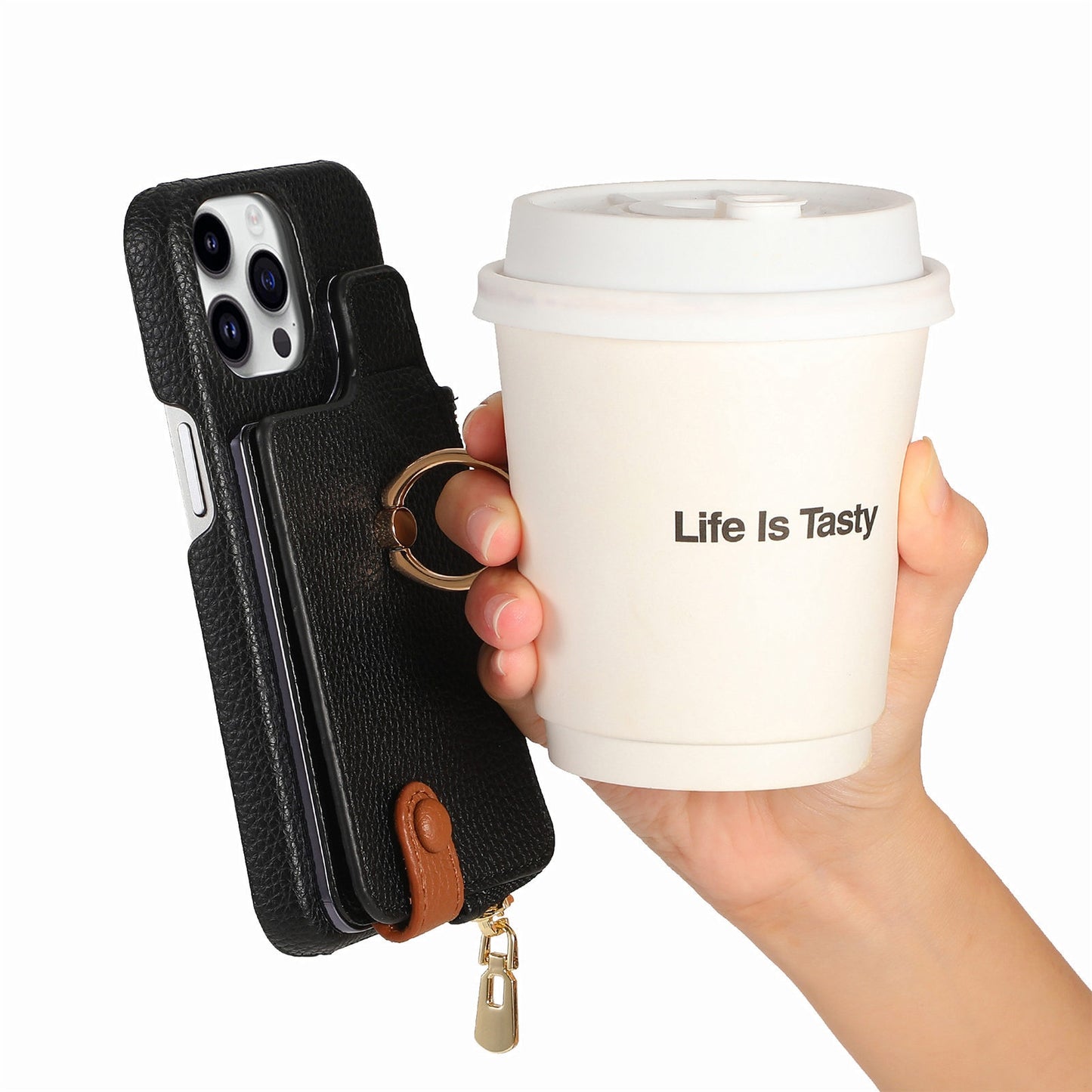 Luxury Leather Wallet Case with Ring Holder & Zipper Pouch | Compatible With iPhone X , iPhone 11, iPhone 12, iPhone 13, iPhone  14, iPhone 15, iPhone 16