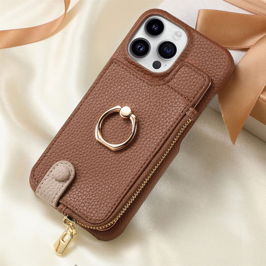 Luxury Leather Wallet Case with Ring Holder & Zipper Pouch | Compatible With iPhone X , iPhone 11, iPhone 12, iPhone 13, iPhone  14, iPhone 15, iPhone 16
