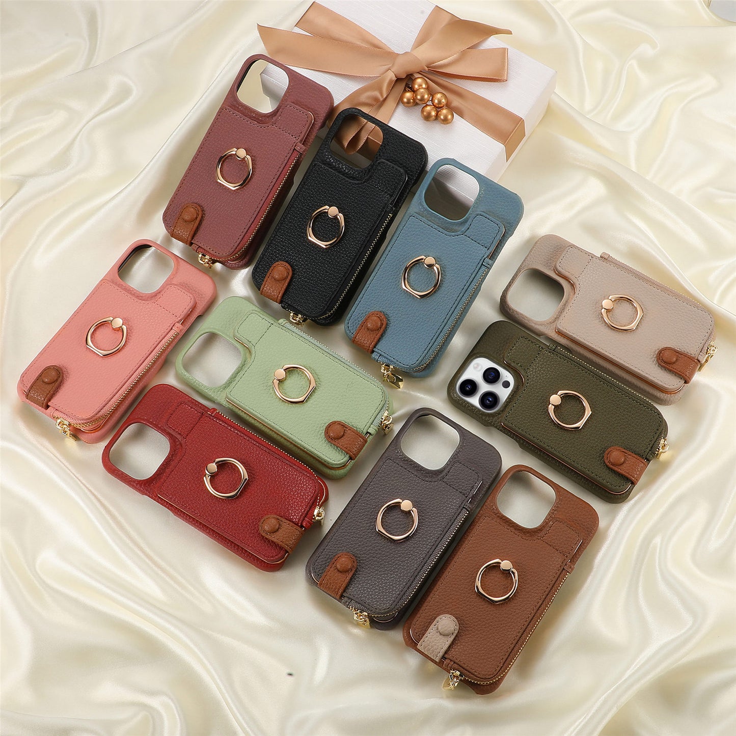 Luxury Leather Wallet Case with Ring Holder & Zipper Pouch | Compatible With iPhone X , iPhone 11, iPhone 12, iPhone 13, iPhone  14, iPhone 15, iPhone 16