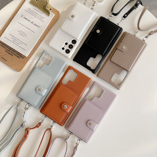 Lychee Pattern Card Left And Right Open Crossbody Phone Case | Compatible Models:  Samsung S20, Samsung S23, Samsung S24