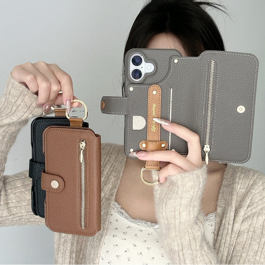 Litchi Grain Leather Back Sticky Flip Phone Leather Case
