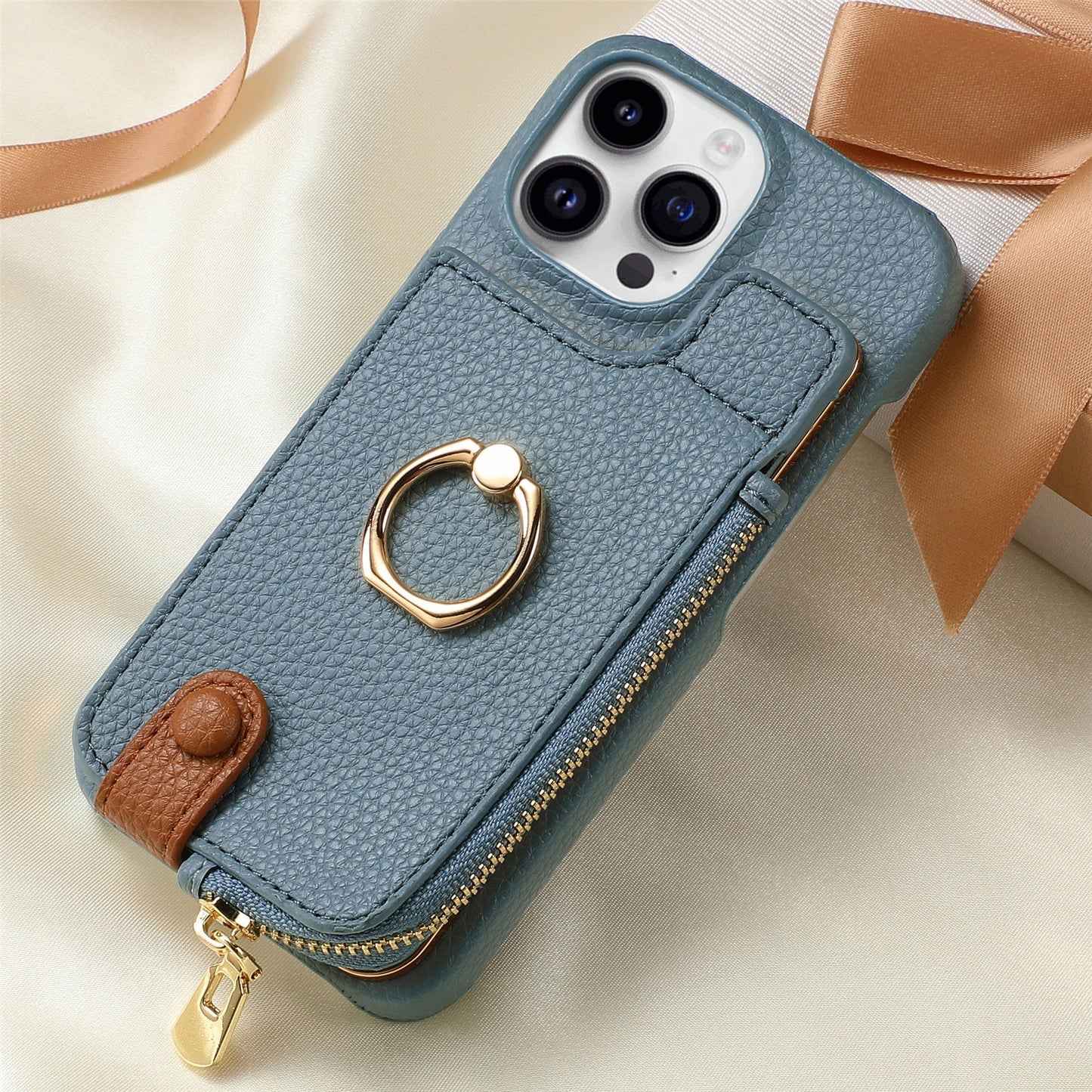 Luxury Leather Wallet Case with Ring Holder & Zipper Pouch | Compatible With iPhone X , iPhone 11, iPhone 12, iPhone 13, iPhone  14, iPhone 15, iPhone 16